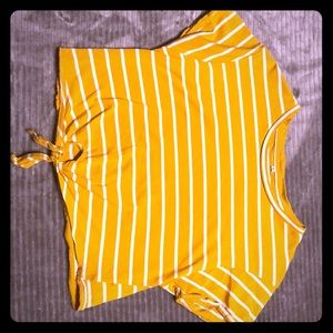 Mustard( color) crop top with  bright white lines